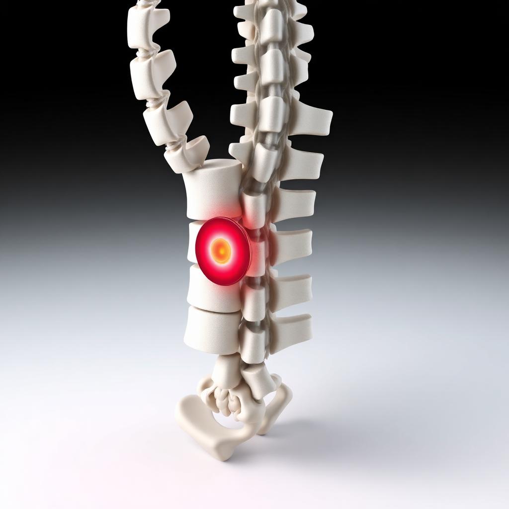 Modelo anatômico da coluna lombar mostrando disco intervertebral